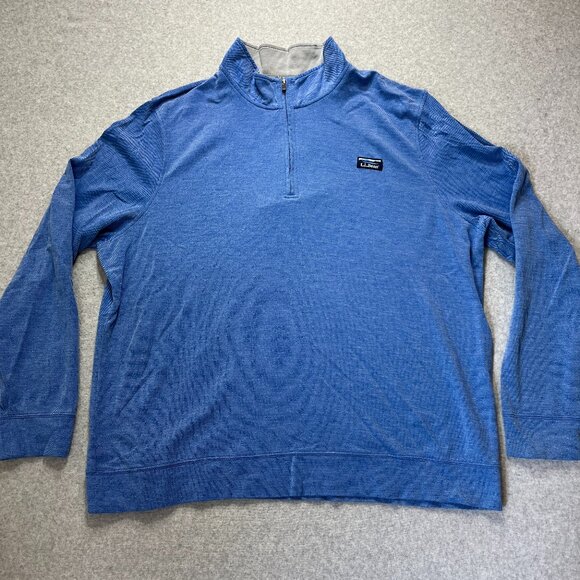 LL Bean Sweatshirt Mens 3XL Blue Pullover 1/4 Zip Cotton Polyester Blend Logo - Picture 1 of 8